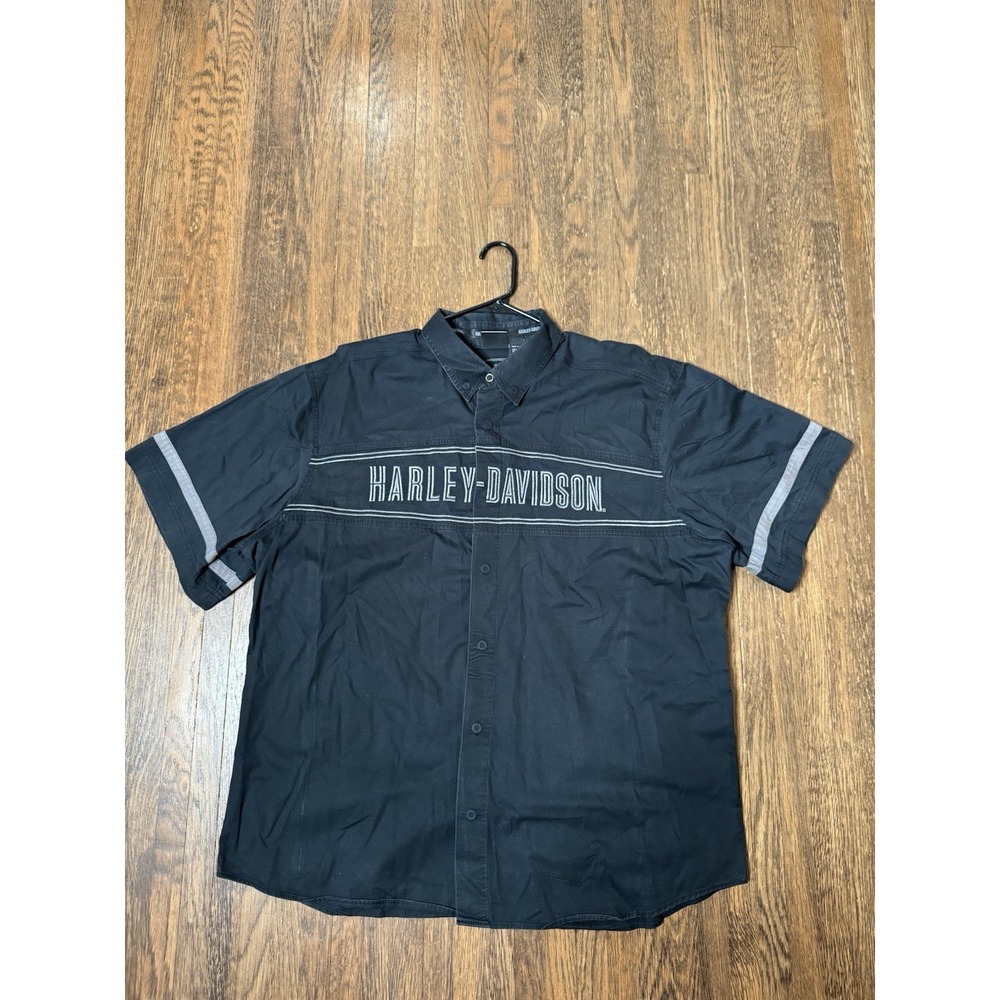 Harley Davidson Mens 2XL Black Short Sleeve Button Down Shirt Embroidered Logo